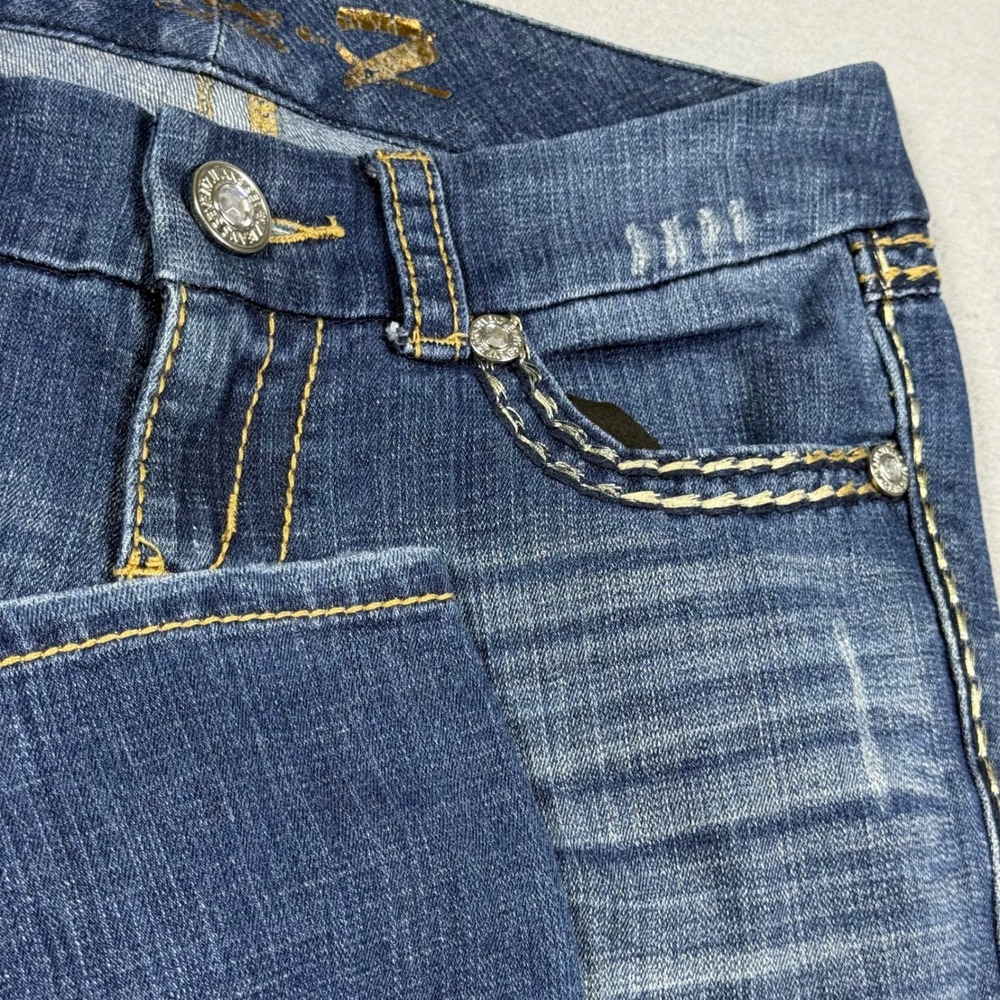 Seven7 Womens Skinny Jeans Medium Wash Rhinestone Embellished Low Rise Size 4